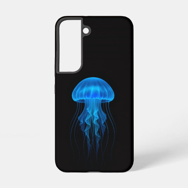 Black 4 Luxe Galaxy S22 Case, Neon Blue Jellyfish Samsung Galaxy S22 Case (Back)