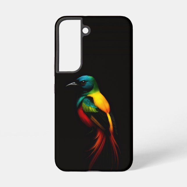 Black 4 Luxe Galaxy S22 Case, Rainbow Tail Bird Samsung Galaxy S22 Case (Back)