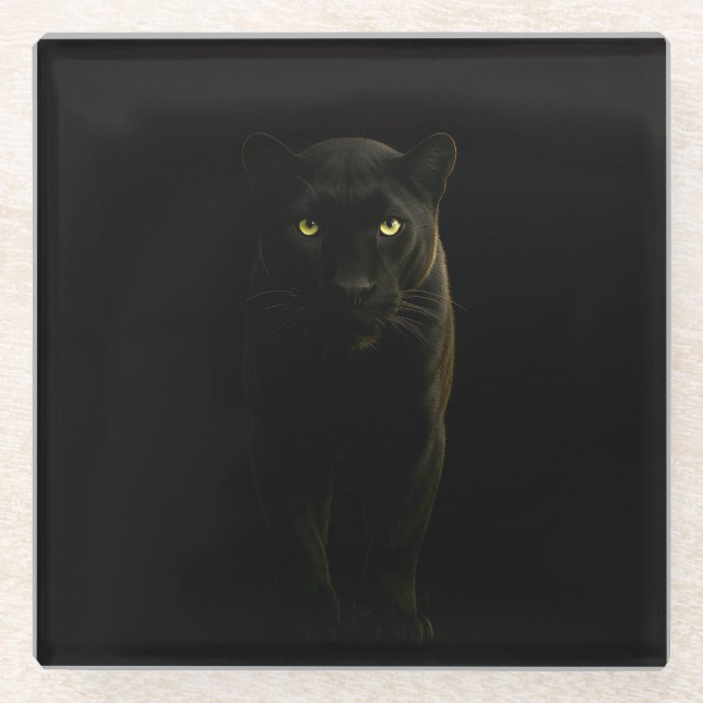 Black 4 Luxe Glass coaster, Black Panther Coaster (Front)