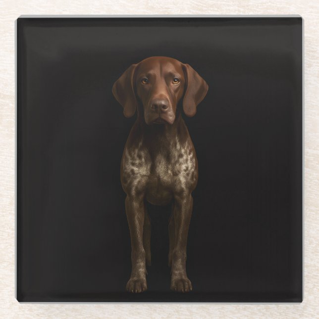 Black 4 Luxe Glass coaster, German Pointer Coaster (Front)