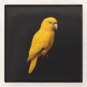 Black 4 Luxe Glass coaster, Golden Parakeet Bird Coaster