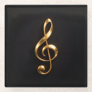 Black 4 Luxe Glass coaster, Golden Treble Clef Coaster
