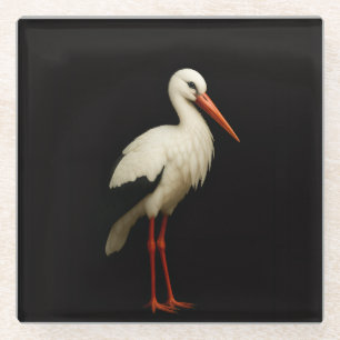 Black 4 Luxe Glass coaster, Graceful Stork Coaster
