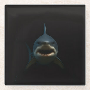 Black 4 Luxe Glass coaster, Great White Shark Coaster