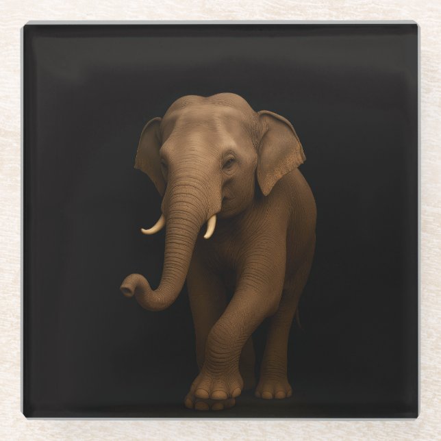 Black 4 Luxe Glass coaster, Indian Elephant Glass Coaster (Front)