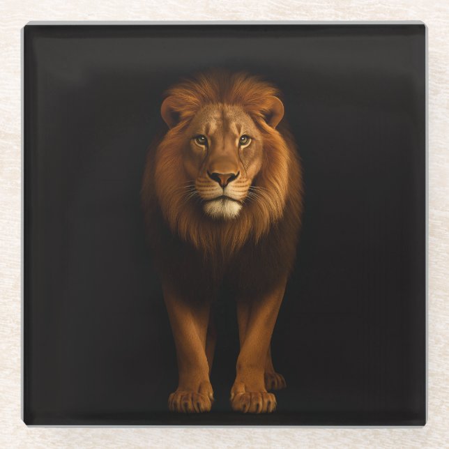 Black 4 Luxe Glass coaster, Majestic Lion Coaster (Front)