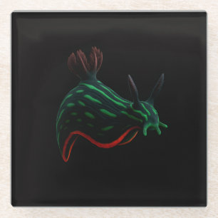Black 4 Luxe Glass coaster, Neon Sea Slug Coaster