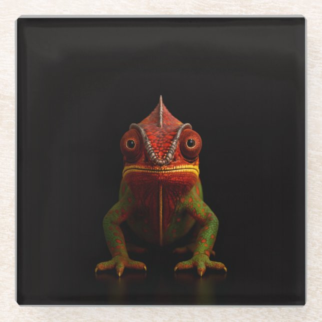 Black 4 Luxe Glass coaster, Panther Chameleon Coaster (Front)