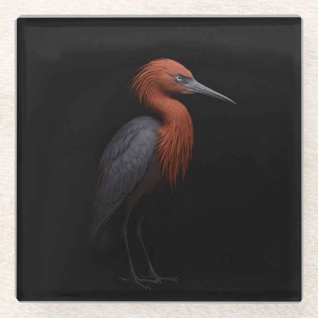 Black 4 Luxe Glass coaster, Reddish Egret Glass Coaster (Front)