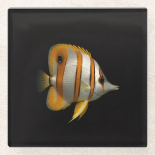 Black 4 Luxe Glass coaster, Reef Butterflyfish Coaster