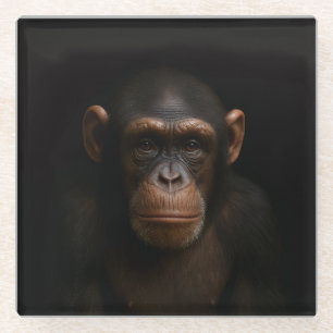 Black 4 Luxe Glass coaster, Serene Chimpanzee Coaster