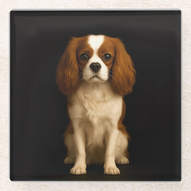 Black 4 Luxe Glass coaster, Sweet Cavalier Spaniel Coaster (Front)