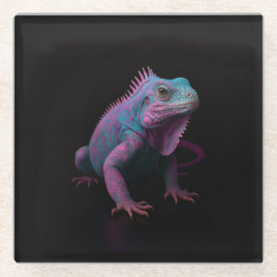 Black 4 Luxe Glass coaster, Tropical Pink Iguana Coaster