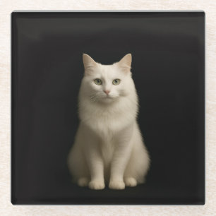 Black 4 Luxe Glass coaster, Turkish Angora Cat Coaster