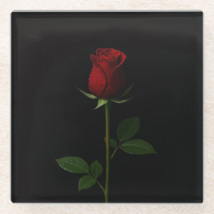 Black 4 Luxe Glass coaster, Velvet Red Rose Coaster