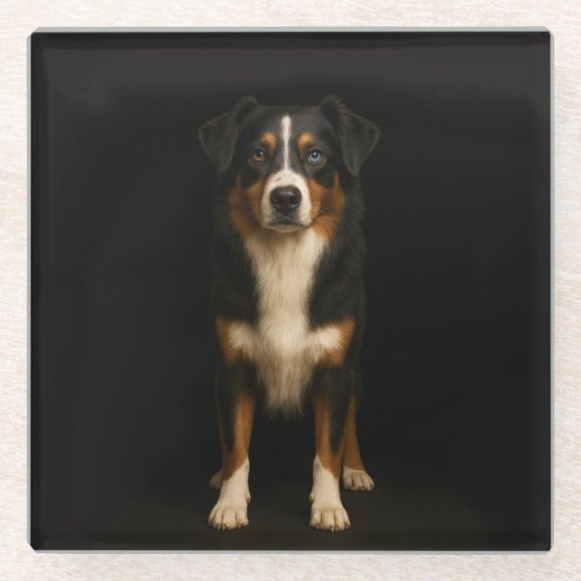 Black 4 Luxe Glass coaster, Wise Aussie Shepherd Coaster (Front)
