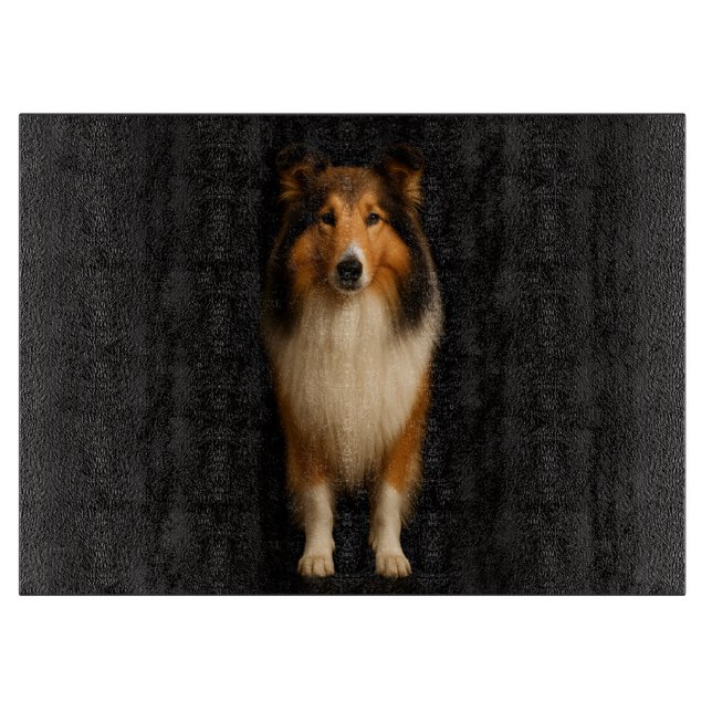 Black 4 Luxe Glass cutting board Loyal Collie Dog (Front)