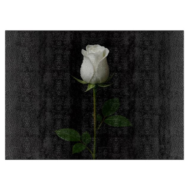 Black 4 Luxe Glass cutting board Pure White Rose (Front)
