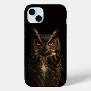 Black 4 Luxe, Golden Amber Eye Owl iPhone 15 Mini Case