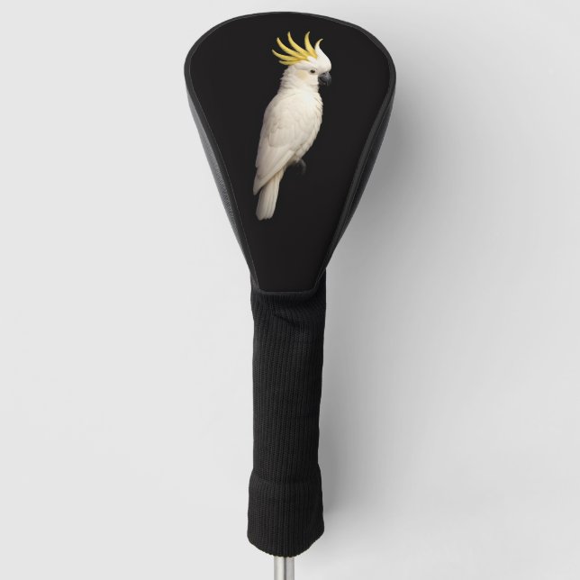Black 4 Luxe Golf Driver Cover, Crested Cockatoo Head Cover (Front)