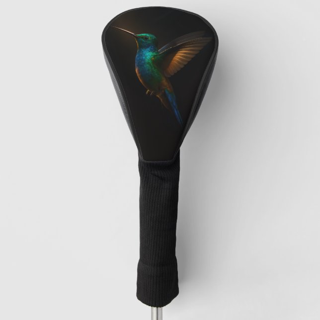 Black 4 Luxe Golf Driver Cover, Flying Hummingbird Golf Head Cover (Front)