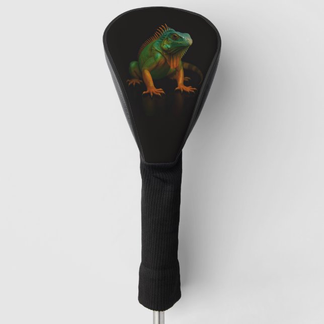 Black 4 Luxe Golf Driver Cover, Green Iguana Head Cover (Front)