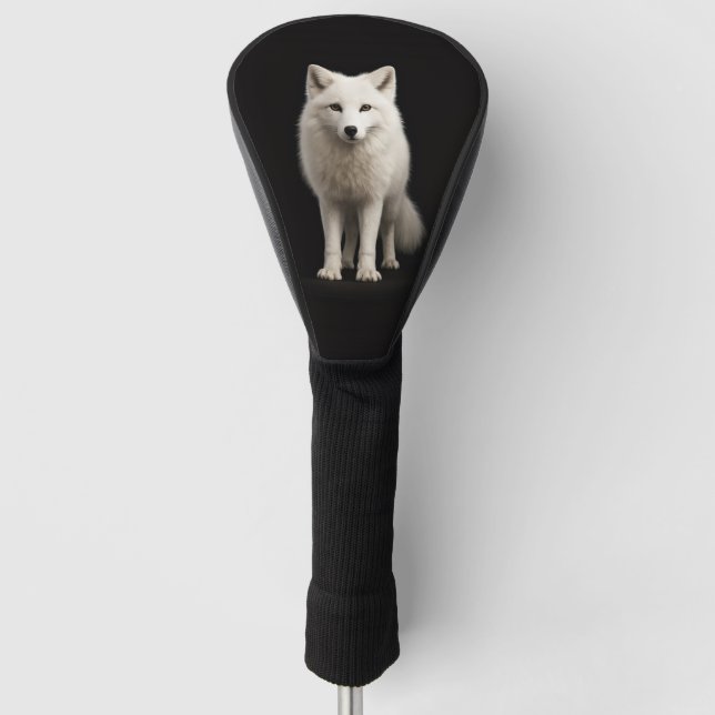 Black 4 Luxe Golf Driver Cover, Ivory Arctic Fox Golf Head Cover (Front)