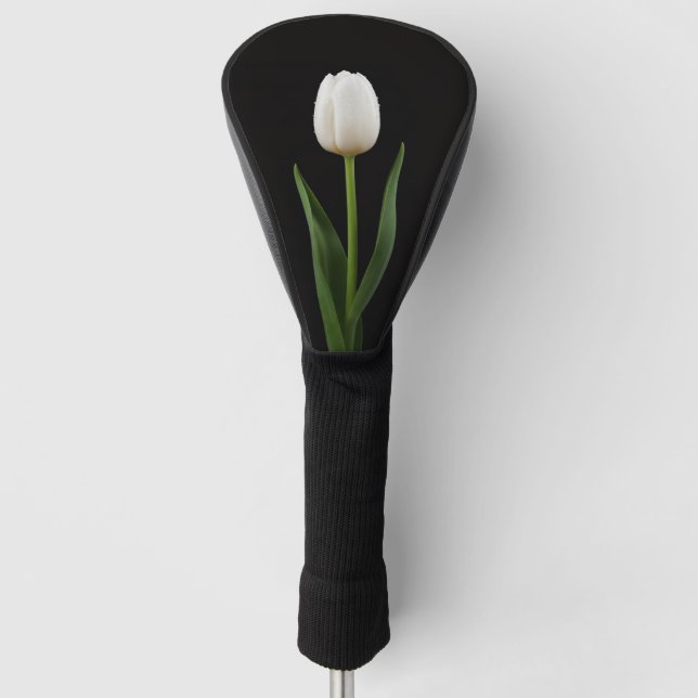 Black 4 Luxe Golf Driver Cover, Pearl White Tulip Golf Head Cover (Front)