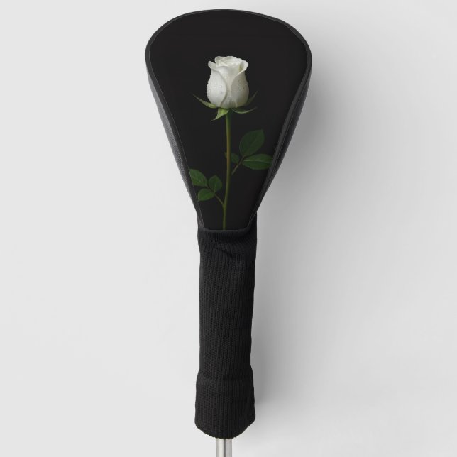 Black 4 Luxe Golf Driver Cover, Pure White Rose Golf Head Cover (Front)