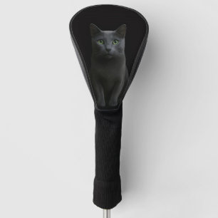 Black 4 Luxe Golf Driver Cover, Russian Blue Cat Head Cover