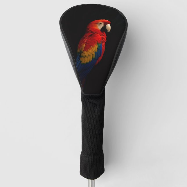 Black 4 Luxe Golf Driver Cover, Scarlet Parrot Golf Head Cover (Front)