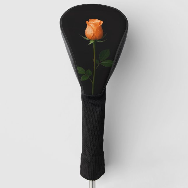 Black 4 Luxe Golf Driver Cover, Sunset Orange Rose Golf Head Cover (Front)