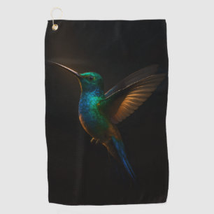 Black 4 Luxe Golf Towel with Hummingbird Flying