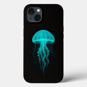 Black 4 Luxe iPhone 13 Case, Aqua Glow Jellyfish Case