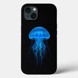 Black 4 Luxe iPhone 13 Case, Neon Blue Jellyfish Case