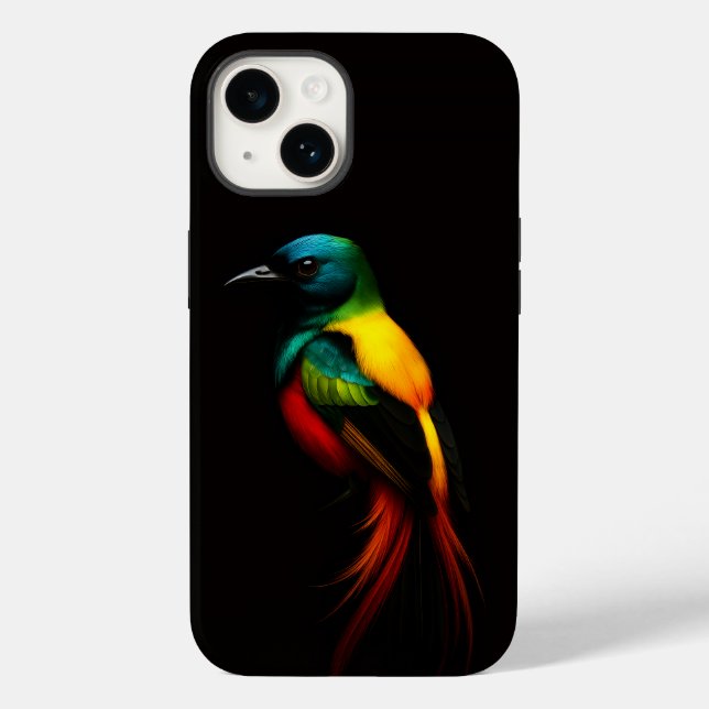 Black 4 Luxe iPhone 14 Case-Mate, Rainbow Bird Case-Mate iPhone Case (Back)
