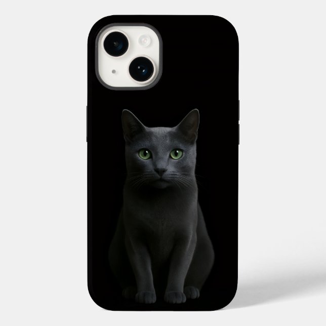 Black 4 Luxe iPhone 14 Case-Mate, Russian Blue Cat Case-Mate iPhone Case (Back)