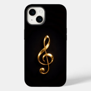 Black 4 Luxe iPhone 14 Mate, Golden Treble Clef Case-Mate iPhone 14 Case
