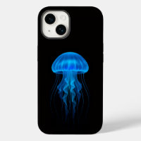 Black 4 Luxe iPhone 14 Mate, Neon Blue Jellyfish