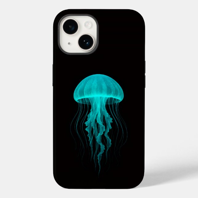 Black 4 Luxe iPhone 14 Mate, Neon Green Jellyfish Case-Mate iPhone Case (Back)
