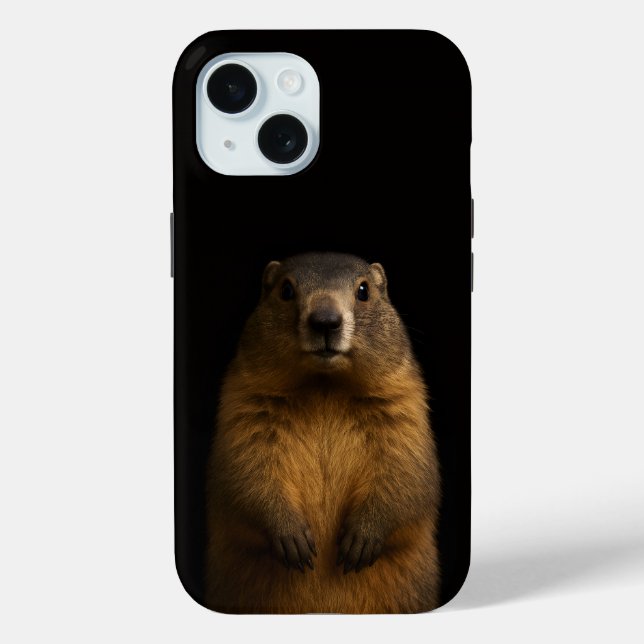 Black 4 Luxe iPhone 15 Case, Fluffy Marmot Case-Mate iPhone Case (Back)