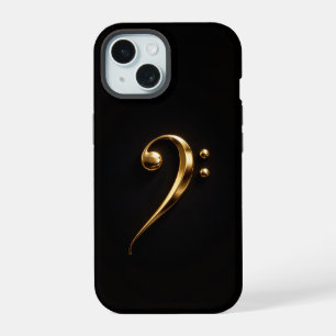 Black 4 Luxe iPhone 15 Case, Golden Bass Clef Case