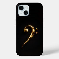 Black 4 Luxe iPhone 15 Case, Golden Bass Clef