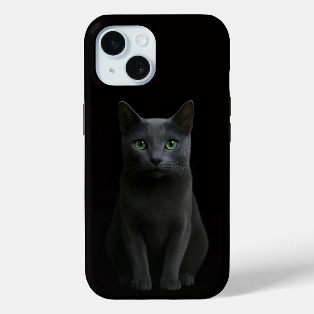 Black 4 Luxe iPhone 15 Case-Mate, Russian Blue Cat Case-Mate iPhone Case (Back)