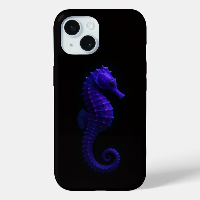 Black 4 Luxe iPhone 15 Case-Mate, Violet Seahorse Case-Mate iPhone Case (Back)