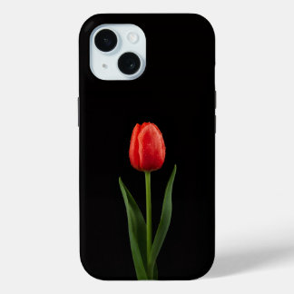 Black 4 Luxe iPhone 15 Case, Ruby Red Tulip iPhone 15 Case