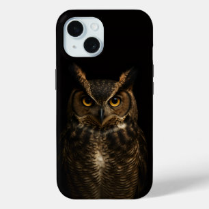 Black 4 Luxe iPhone 15, Golden Amber Eye Owl 15 Case