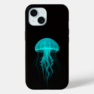 Black 4 Luxe iPhone 15 Mate, Green Jellyfish Case