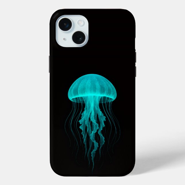 Black 4 Luxe iPhone 15 Plus, Green Jellyfish Case-Mate iPhone Case (Back)