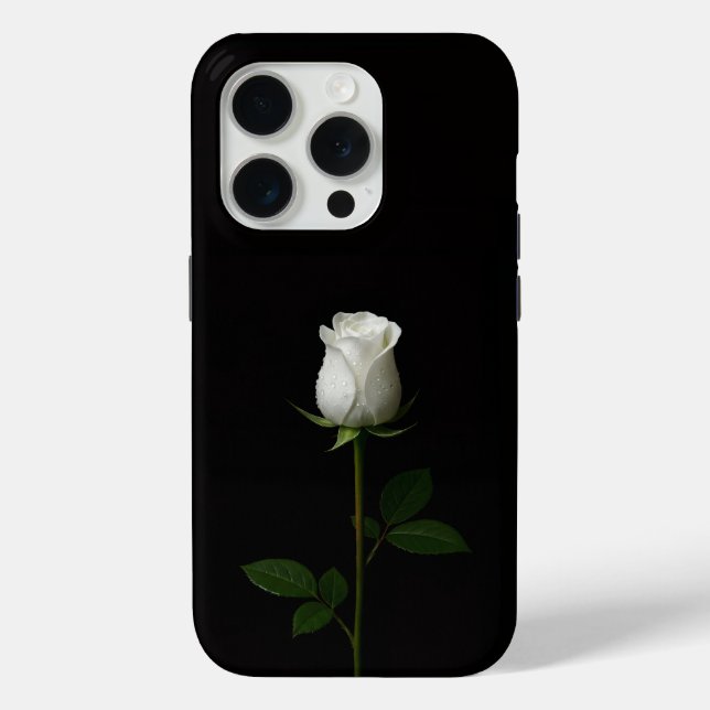 Black 4 Luxe iPhone 15 Pro Mate, Pure White Rose Case-Mate iPhone Case (Back)